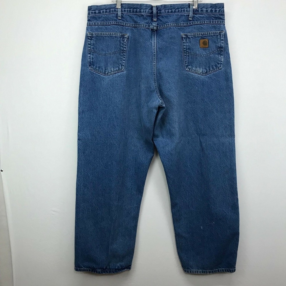 Carhartt Jeans Mens 44x32 Blue Denim Loose Fit Distressed  100% Cotton B167 DST - Picture 3 of 9